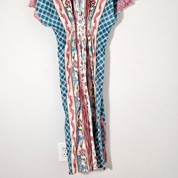 D'ascoli Floral Boho Plaid Short Sleeve Maxi Dress - Picture 2 of 13